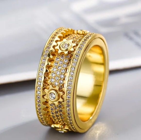Rotatable Inlaid 14K Gold Plated CZ Ring - Picture 1 of 3